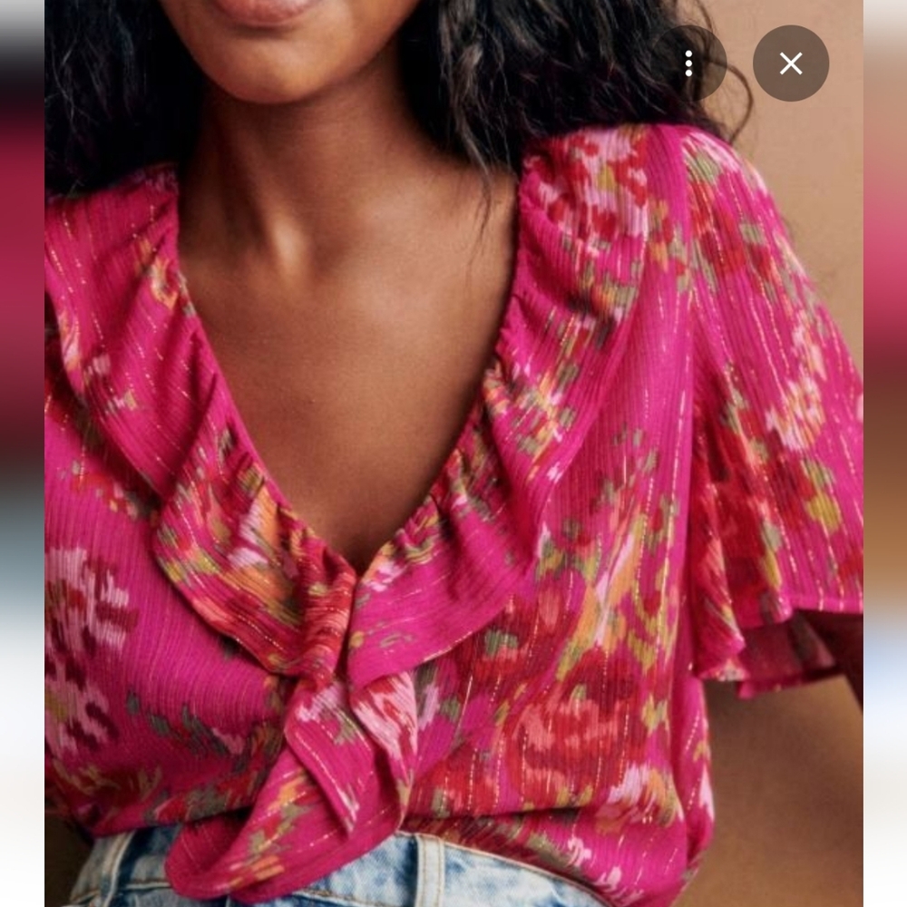 Sézane Jasmime Floral Print Short Sleeve Blouse Size 40/L